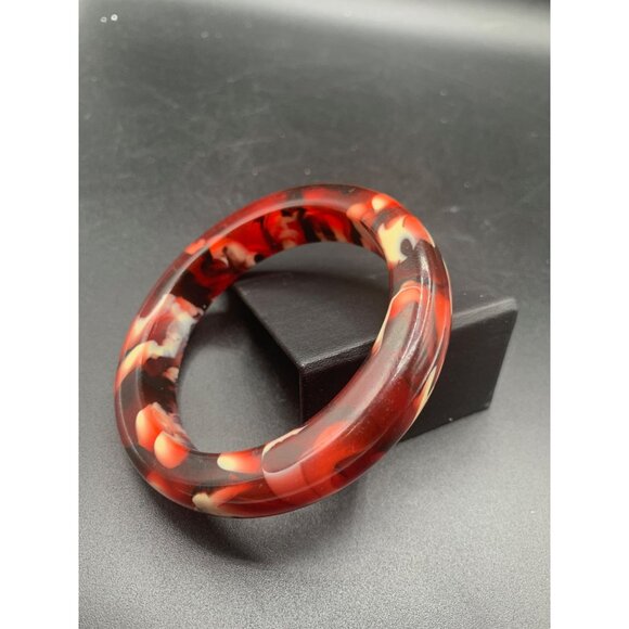 Chunky Plastic Bracelet Red White Black Swirls Marble Unusual Colors - Picture 2 of 6